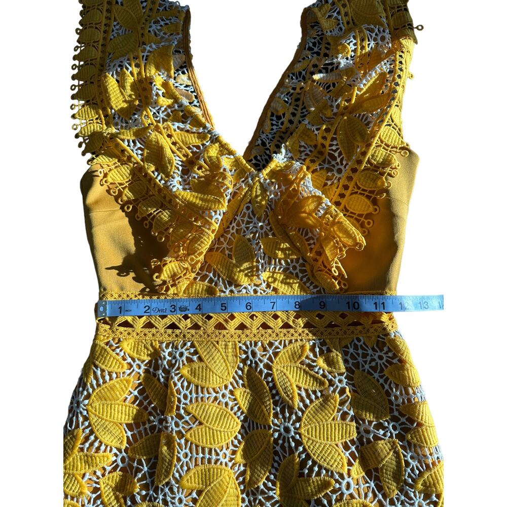 Aijek Yellow Marianna Eyelet Party Lace Embroidered Ruffle Mini Dress Size 2 - Picture 10 of 11